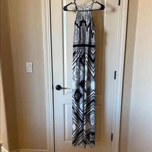 NWOT - London Style Black and White Maxi Dress. Spaghetti straps w/button back.